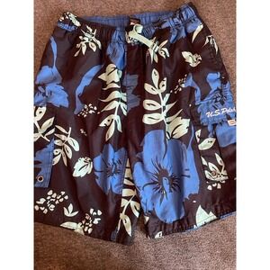 US Polo Assn Swim Trunk Mens Medium Floral Tropical Cargo Pockets Swimwear